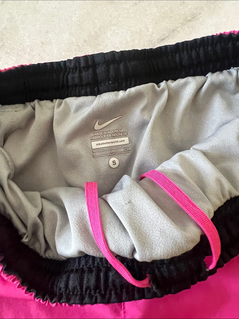 Nike Women's Bright Pink Running Shorts with Neon Yellow Trim - Picture 2 of 3